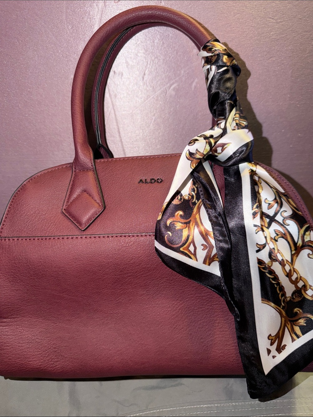 Like New ALDO Burgundy Kerrigan Dome Satchel Bag with Twilly Scarf